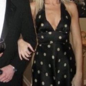 Silk Cocktail Dress - Black and Gold Polka Dot